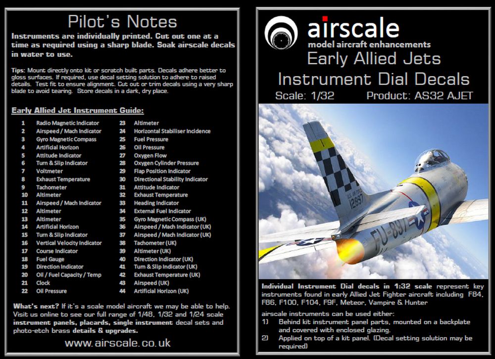 Airscale 1/32 Early Allied Jet Instruments Decals