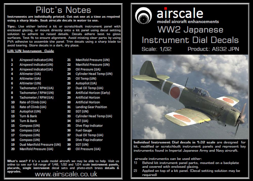 Airscale 1/32 WW2 Japanese Instruments Decals