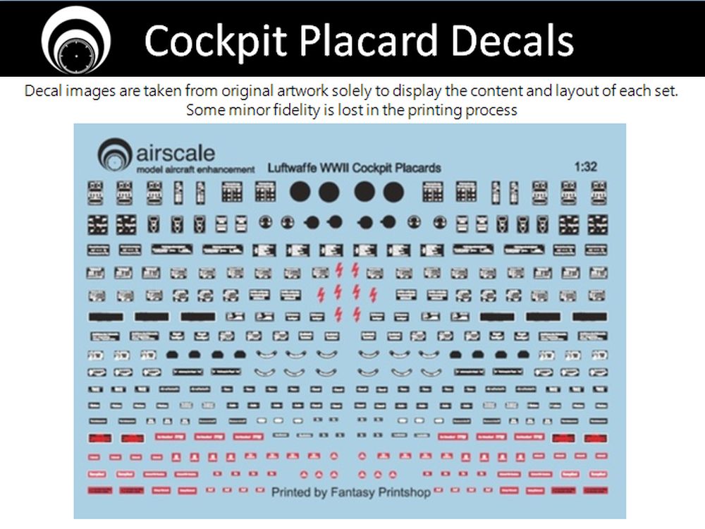 Airscale 1/32 Luftwaffe Cockpit Placards and Dataplates Decals