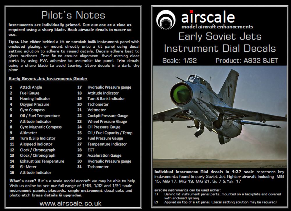 Airscale 1/32 Early Soviet Jet Instruments Decals