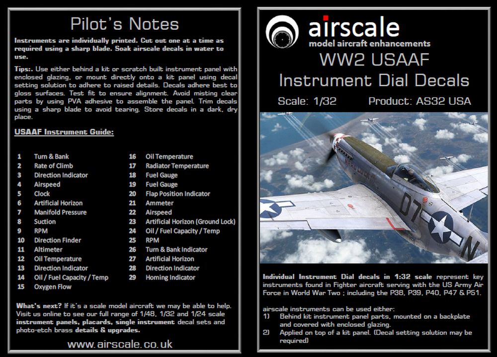 Airscale 1/32 WW2 USAAF Instruments Decals