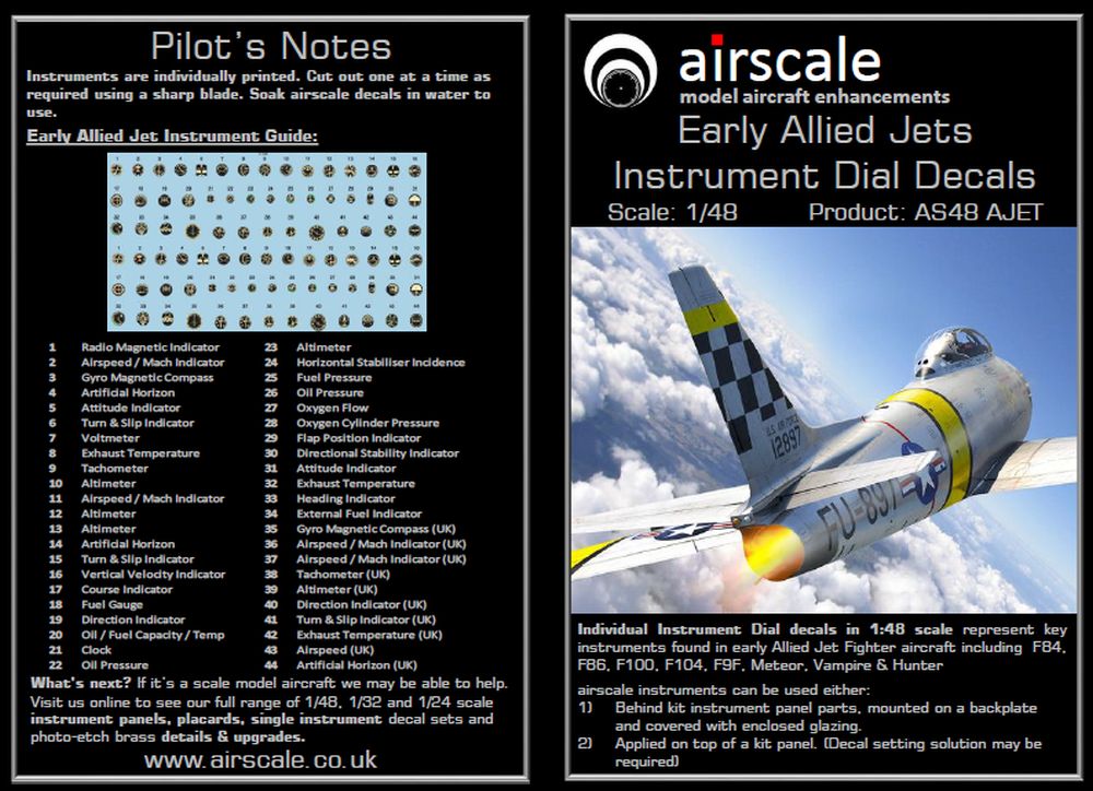 Airscale 1/48 Early Allied Jet Instruments Decals