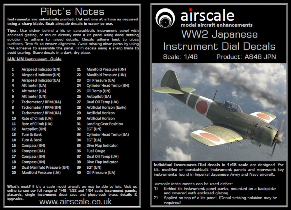 Airscale 1/48 WW2 Japanese Instruments Decals