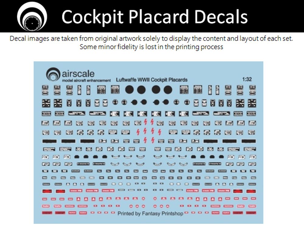Airscale 1/48 Luftwaffe Cockpit Placards and Dataplates Decals