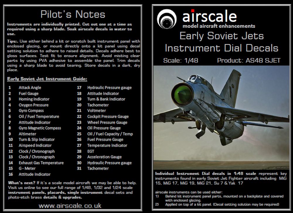Airscale 1/48 Early Soviet Jet Instruments Decals