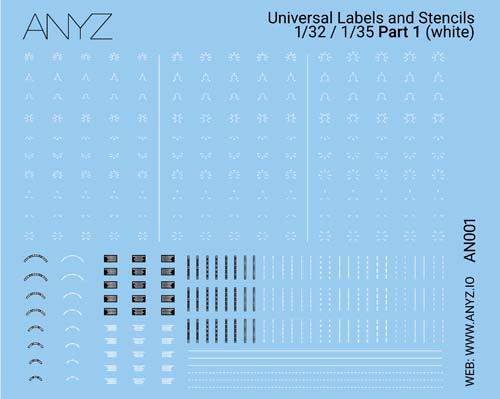 Anyz 1/32-1/35 Universal Labels and Stencils Part 1 (white) Decals