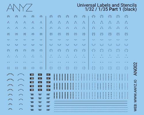 Anyz 1/32-1/35 Universal Labels and Stencils Part 1 (black) Decals