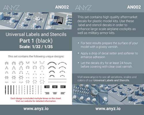 Anyz 1/32-1/35 Universal Labels and Stencils Part 1 (black) Decals