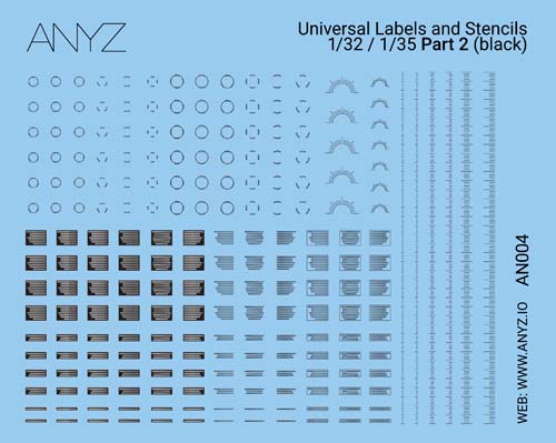 Anyz 1/32-1/35 Universal Labels and Stencils Part 2 (black) Decals