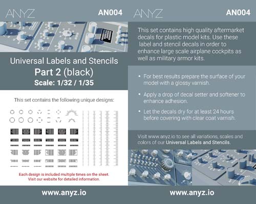 Anyz 1/32-1/35 Universal Labels and Stencils Part 2 (black) Decals