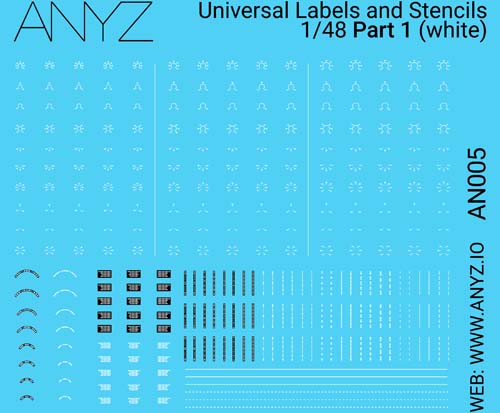 Anyz 1/48 Universal Labels and Stencils Part 1 (white) Decals