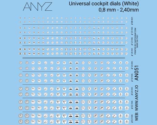 Anyz Universal cockpit dials (White) 0.8 mm - 2.40 mm