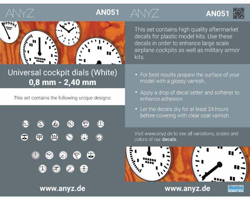 Anyz Universal cockpit dials (White) 0.8 mm - 2.40 mm