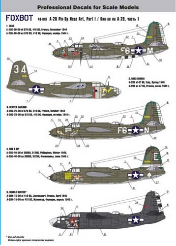 Foxbot Decals 1/48 A-20 Pin-Up Nose Art and Stencils Part 1 Decal Set