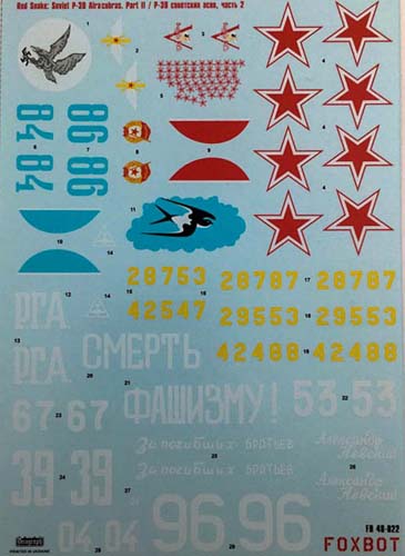 Foxbot Decals 1/48 Soviet P-39 Airacobras 'Red Snakes' Part II Decal Set