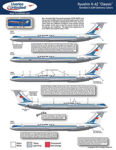 fündekals (Liveries Unlimited) 1/144 Il-62 Aeroflot Early Schemes Decal Set