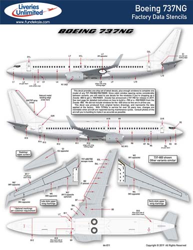 fündekals (Liveries Unlimited) 1/144 737NG Stencils Decal Set